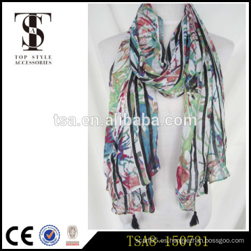 Todo-emparejó el patrón floral colorido pashmina estilo 100% viscosa bufanda